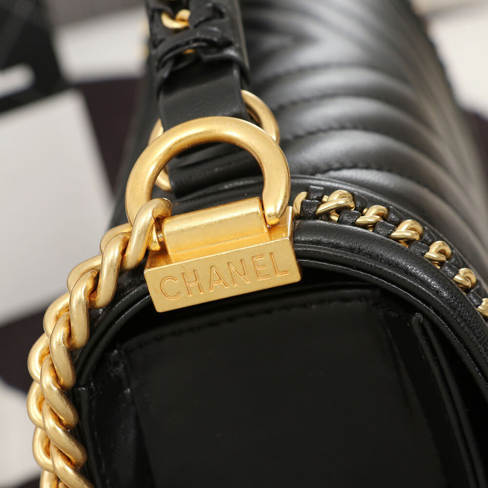 Ch*el top handle chevron boy handbag