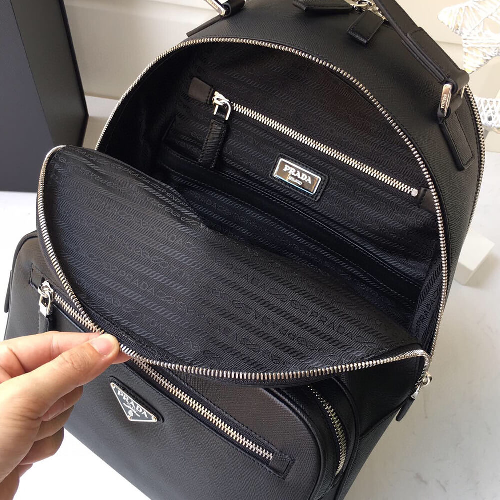 Pra*a men saffiano leather backpack