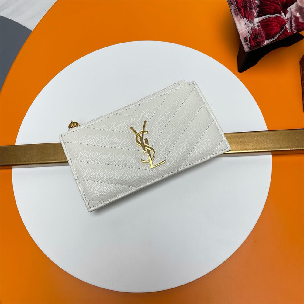 YSL CASSANDRE MATELASSÉ FRAGMENTS ZIPPED CARD CASE(HIGH-END GRADE)