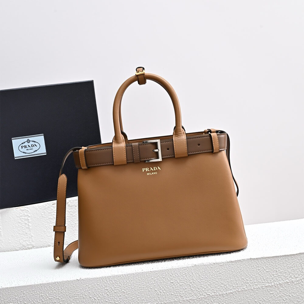 Pra*a buckle small leather handbag with belt(high-end grade)