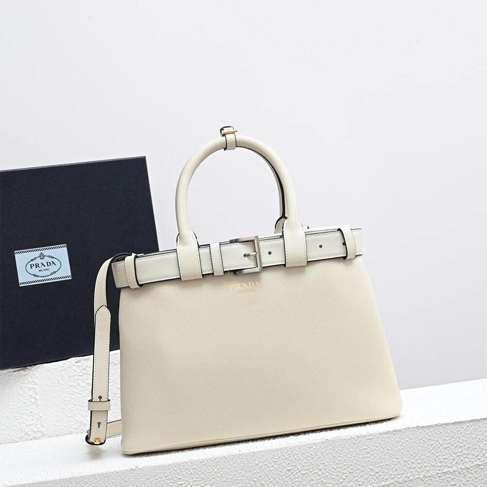 Pra*a buckle small leather handbag with belt(high-end grade)