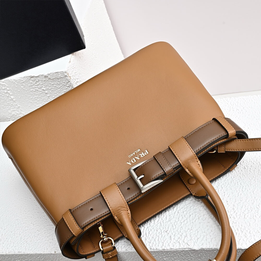 Pra*a buckle small leather handbag with belt(high-end grade)