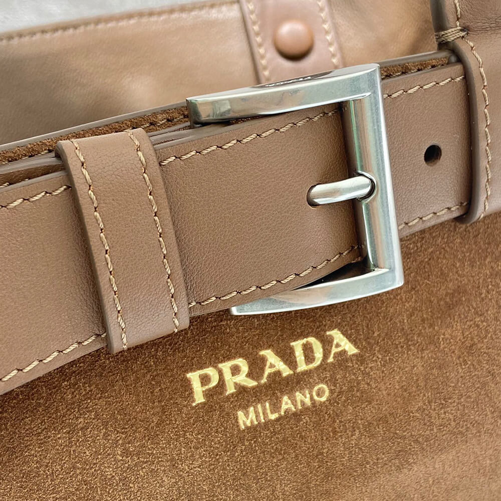 Pra*a buckle small suede handbag with belt(high-end grade)