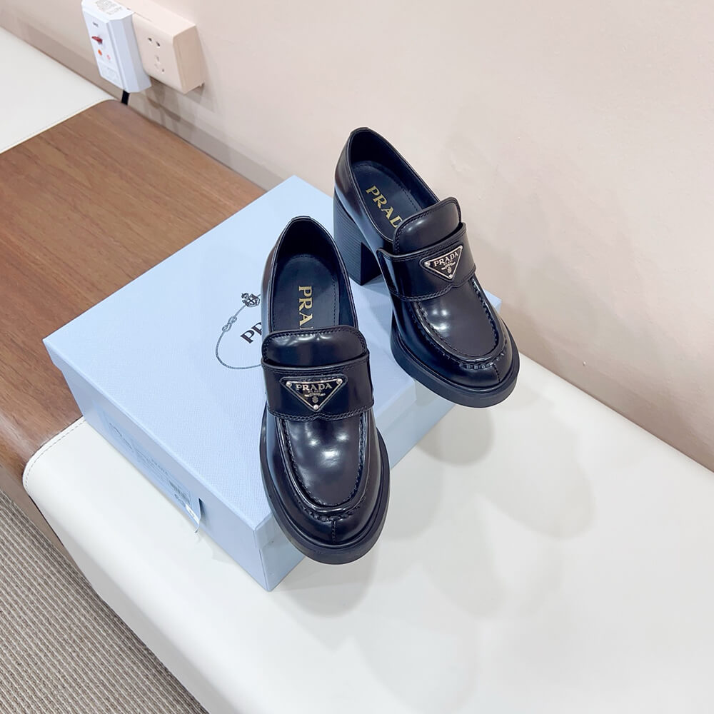Pra*a chocolate brushed leather loafers(high-end grade)