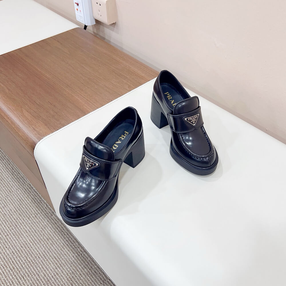 Pra*a chocolate brushed leather loafers(high-end grade)