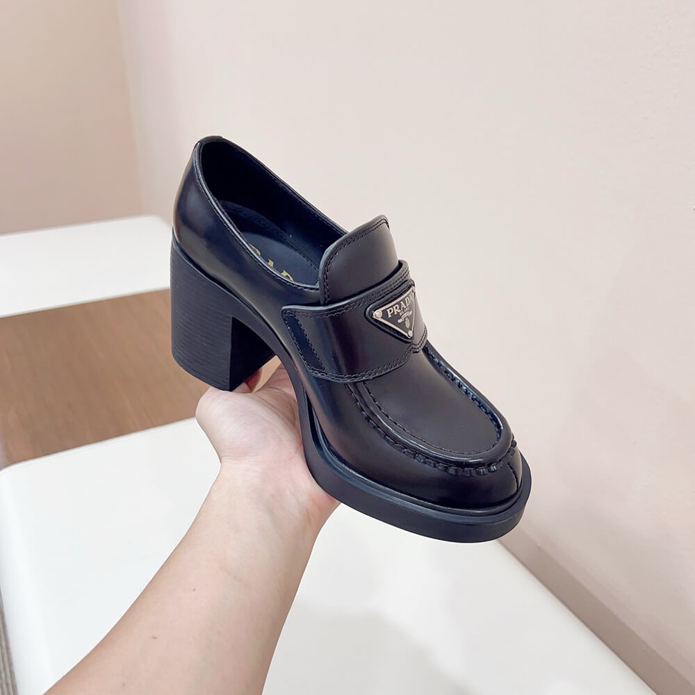 Pra*a chocolate brushed leather loafers(high-end grade)