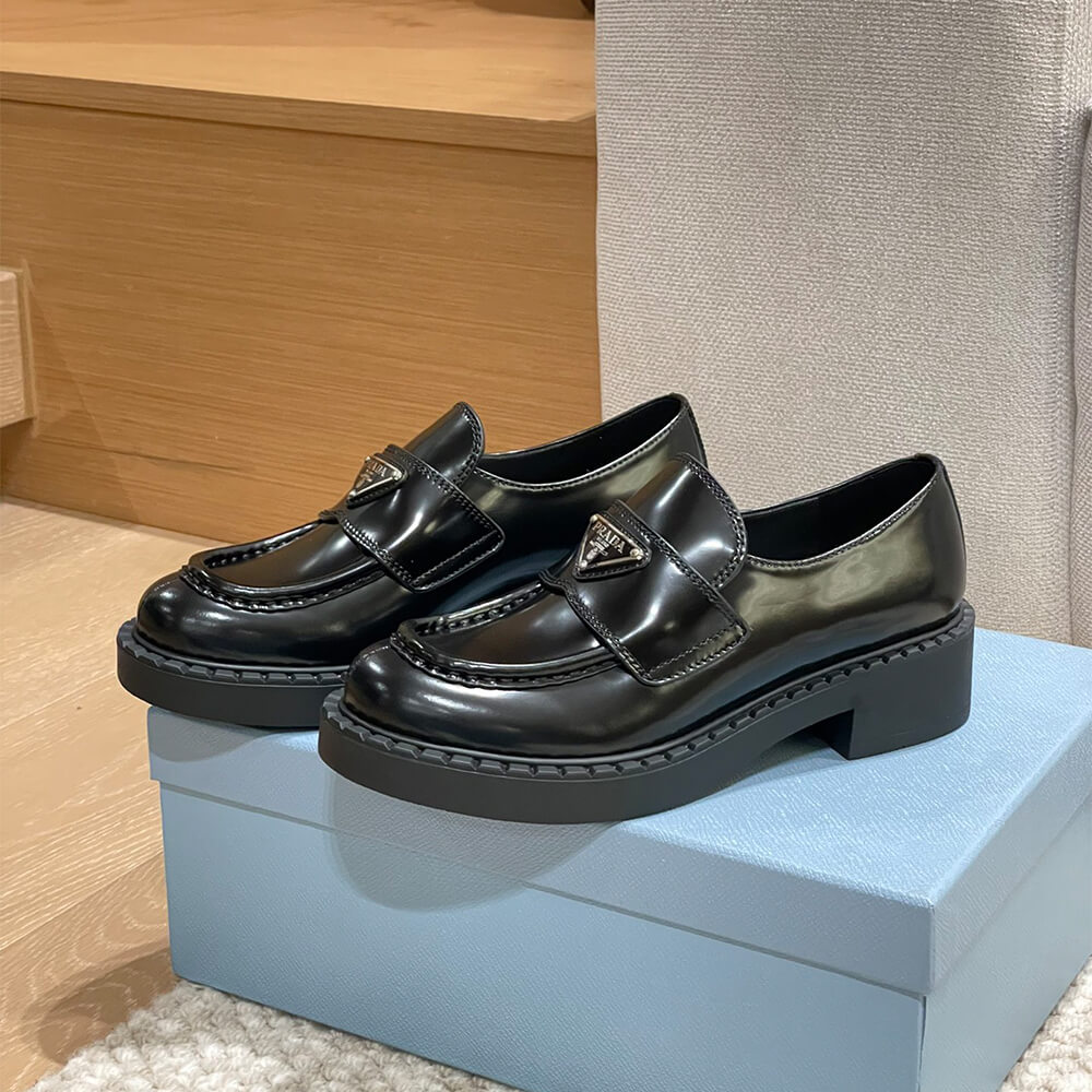 Pra*a chocolate brushed leather loafers