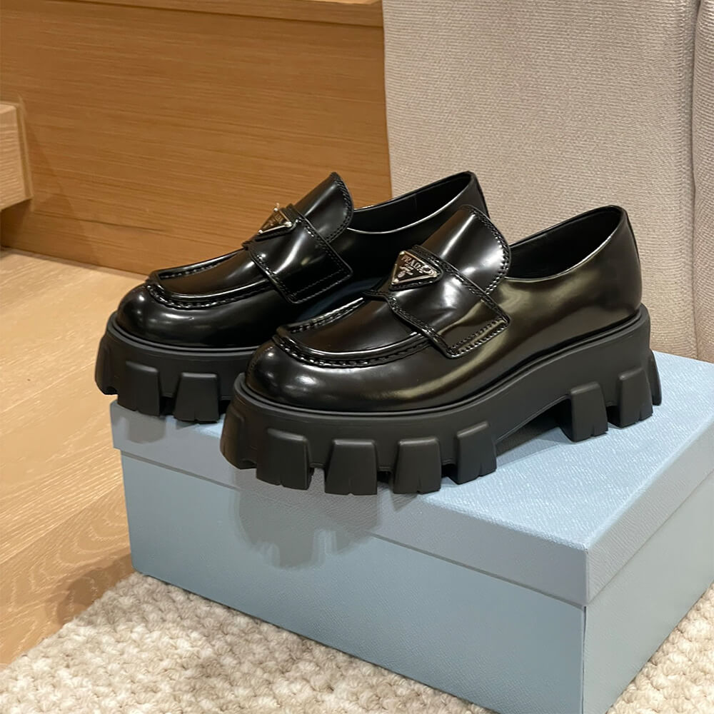 Pra*a brushed leather monolith loafers