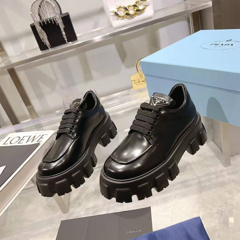 Pra*a monolith brushed leather lace-up shoes