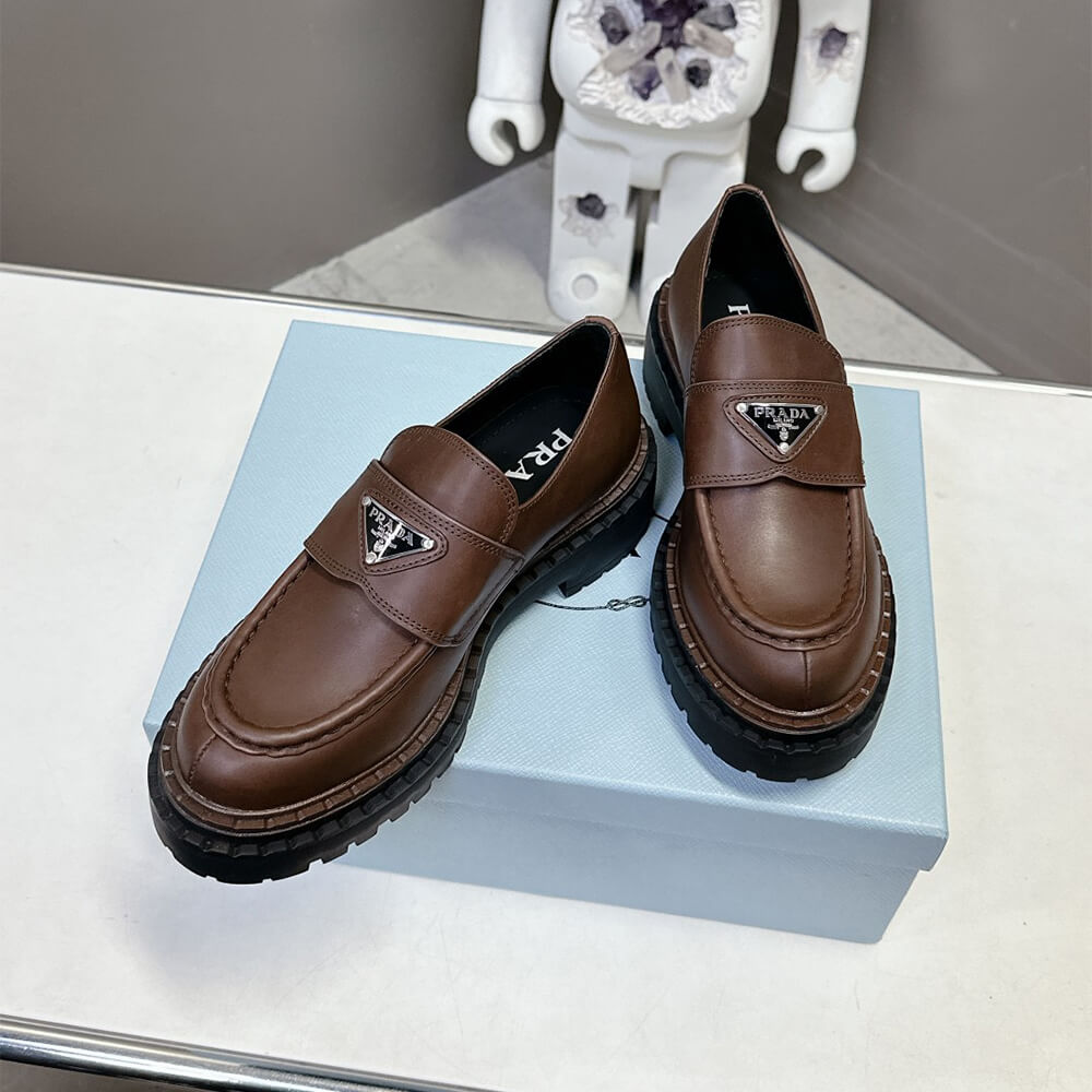 Pra*a double chocolate leather loafers
