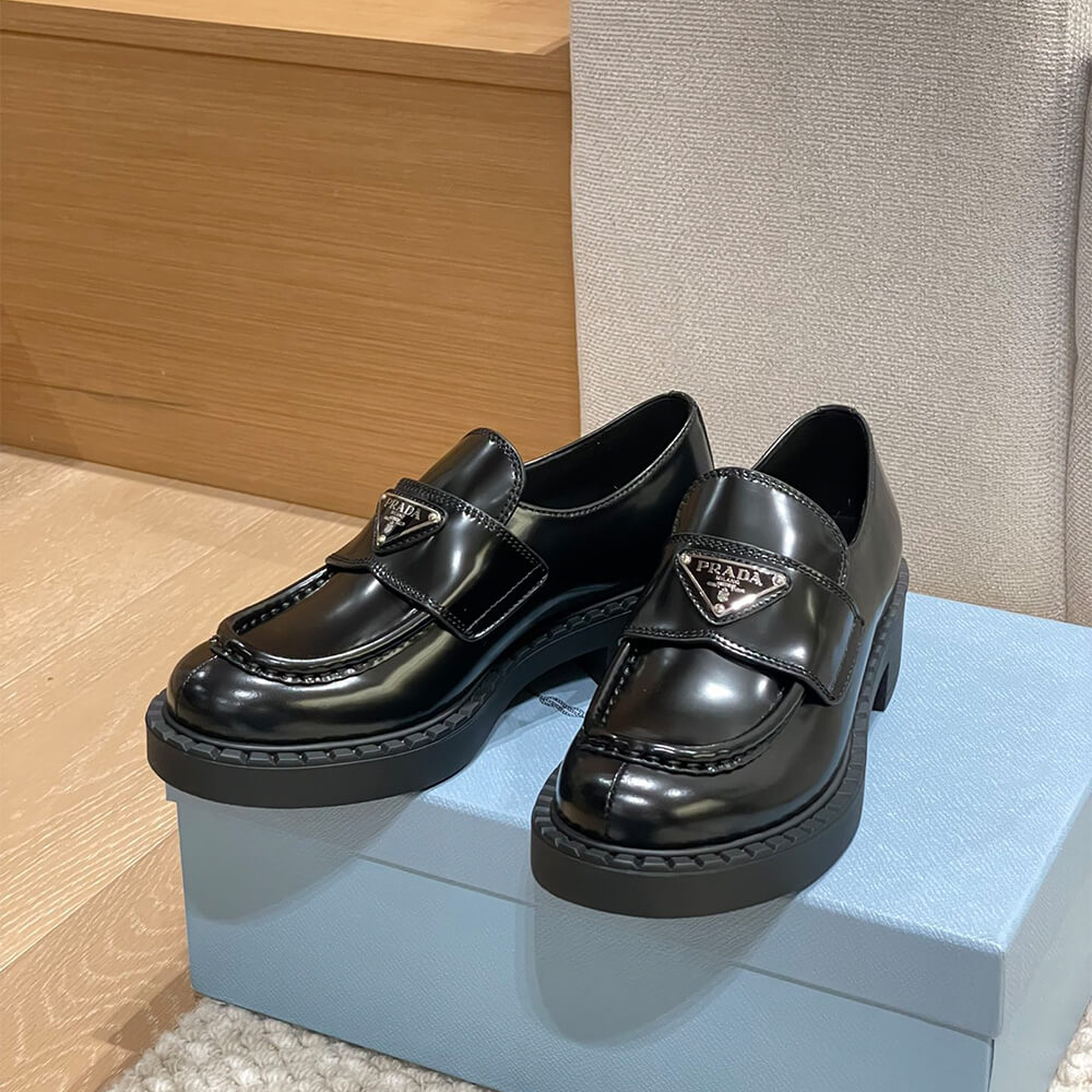 Pra*a chocolate brushed leather loafers