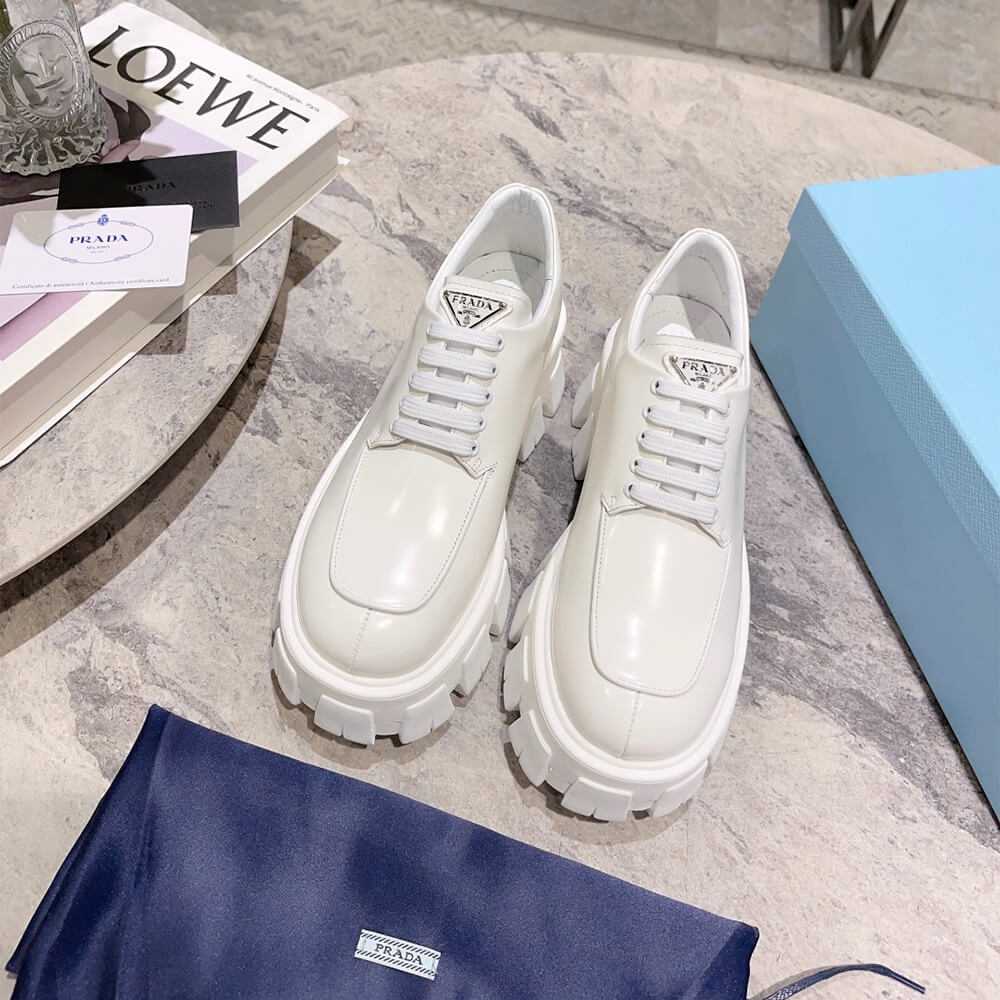 Pra*a monolith brushed leather lace-up shoes