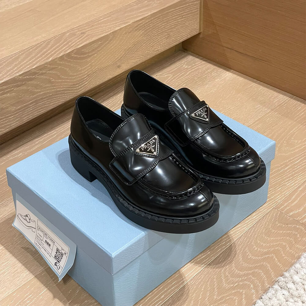 Pra*a chocolate brushed leather loafers