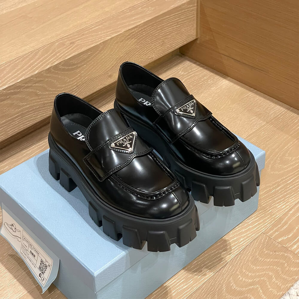Pra*a brushed leather monolith loafers