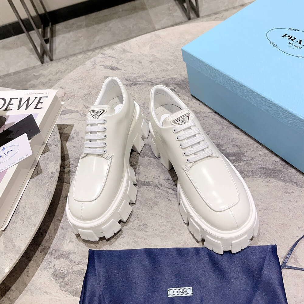 Pra*a monolith brushed leather lace-up shoes