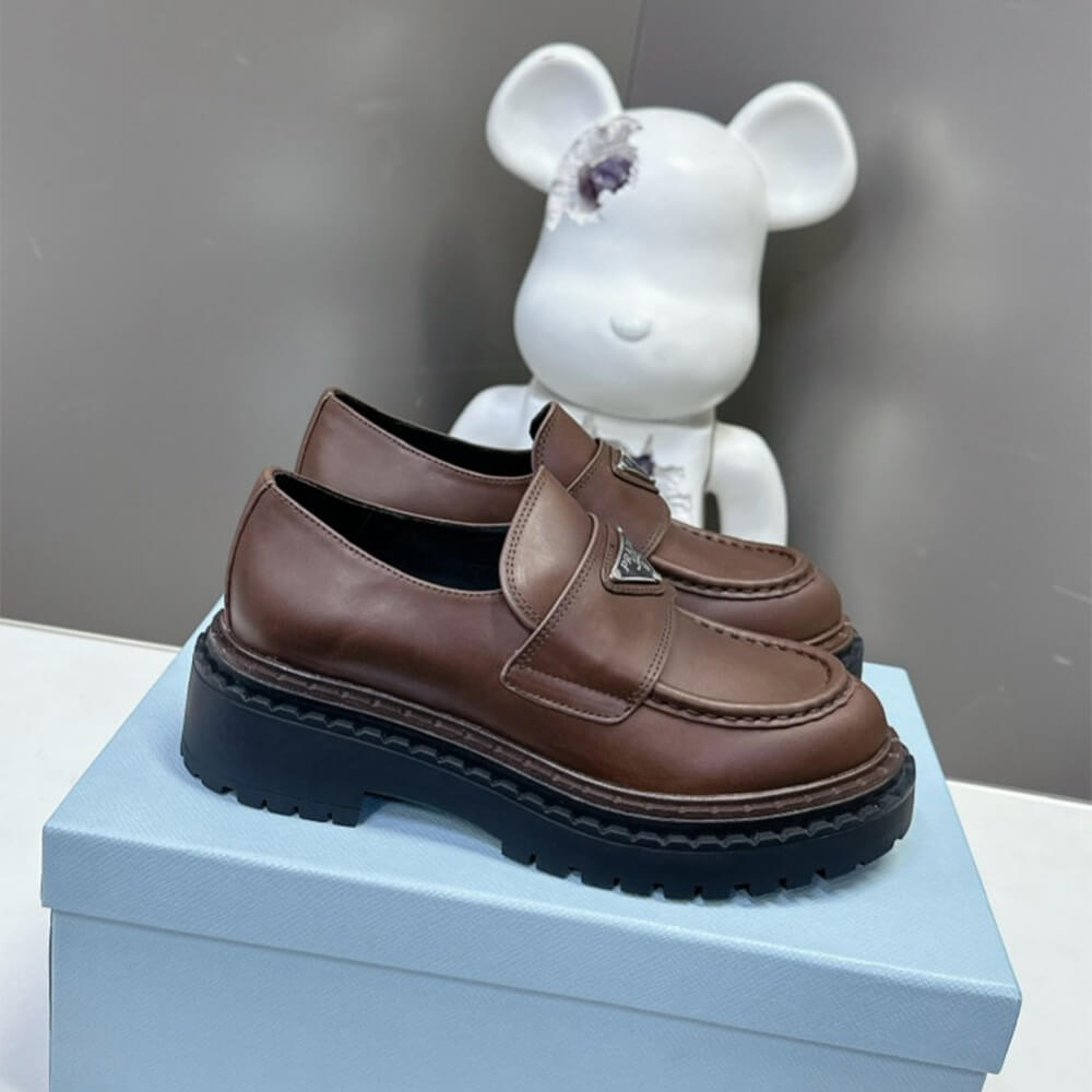 Pra*a double chocolate leather loafers