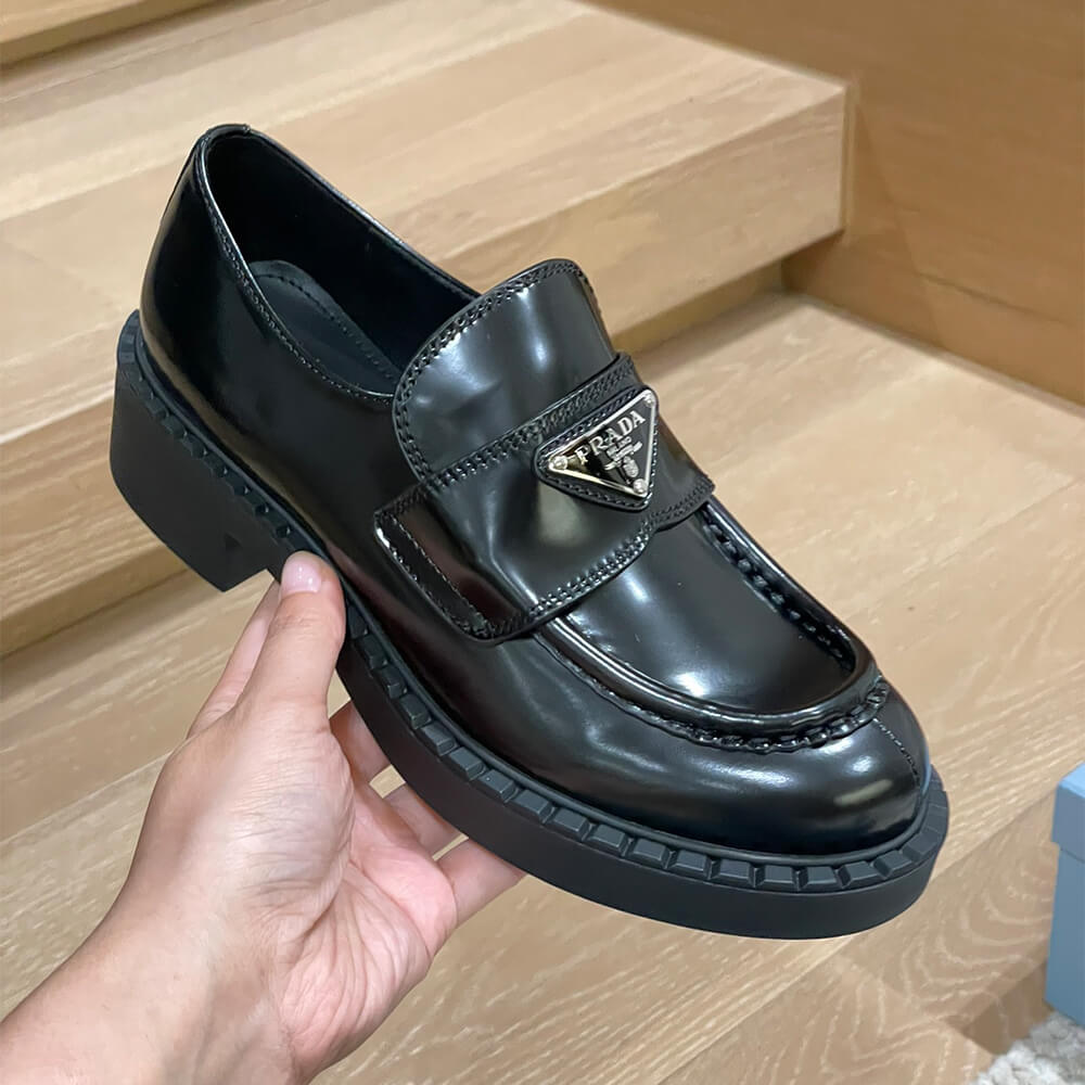 Pra*a chocolate brushed leather loafers