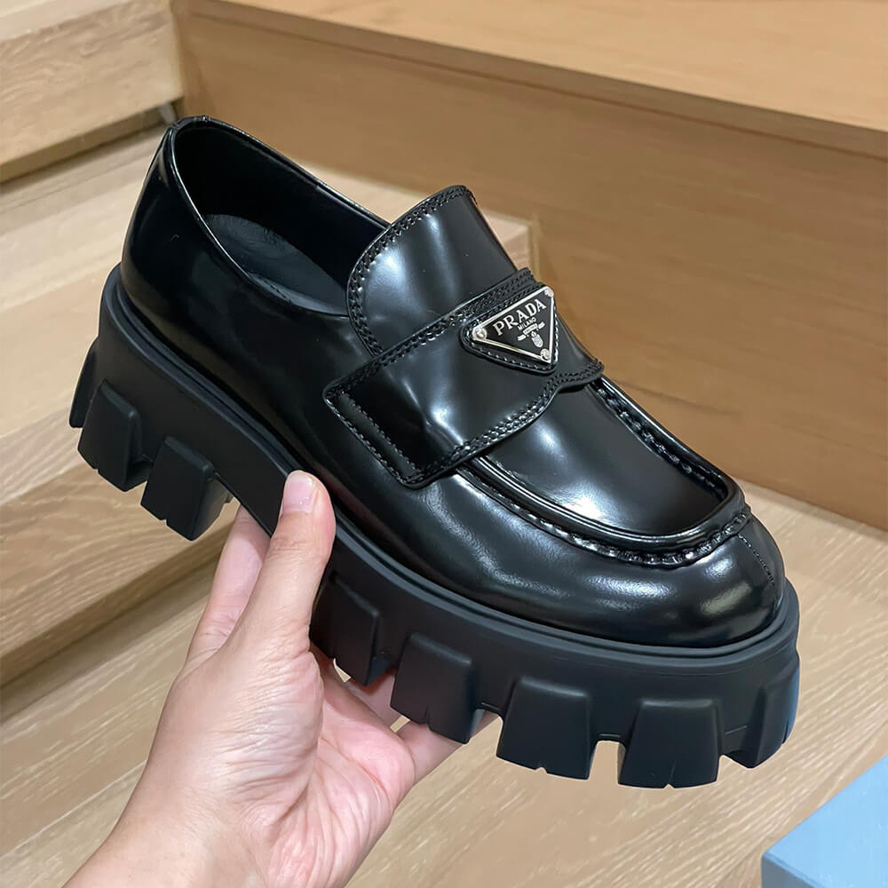 Pra*a brushed leather monolith loafers