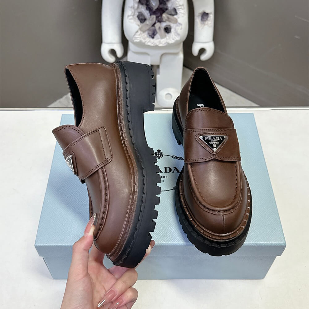 Pra*a double chocolate leather loafers