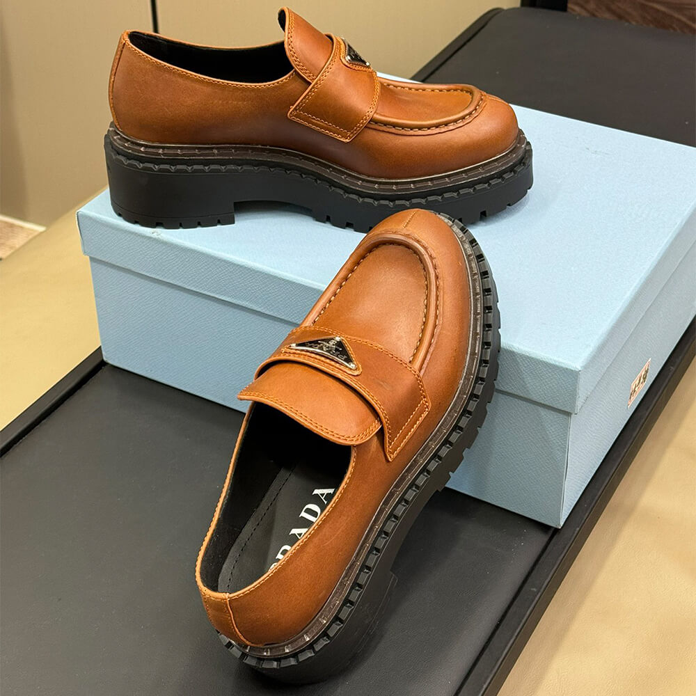 Pra*a double chocolate leather loafers