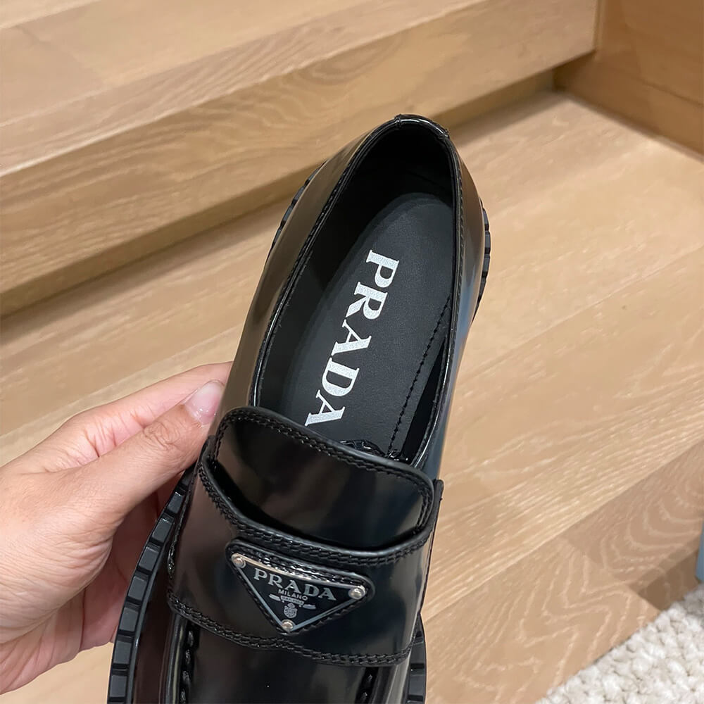 Pra*a chocolate brushed leather loafers
