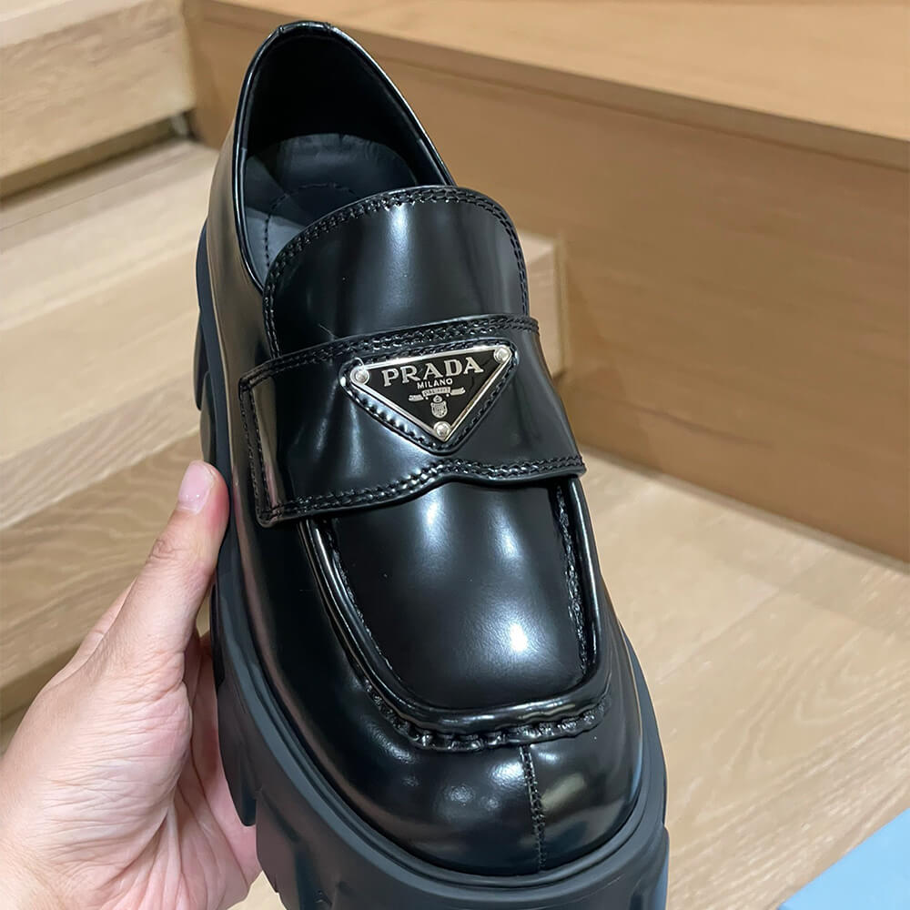 Pra*a brushed leather monolith loafers