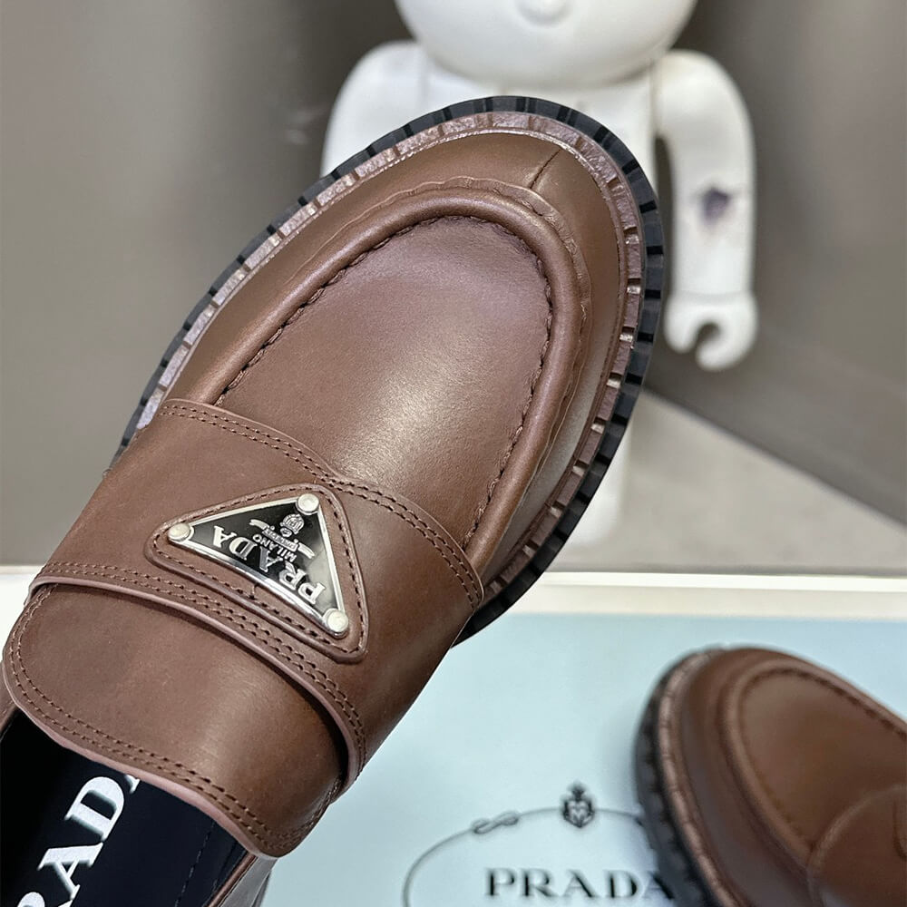 Pra*a double chocolate leather loafers
