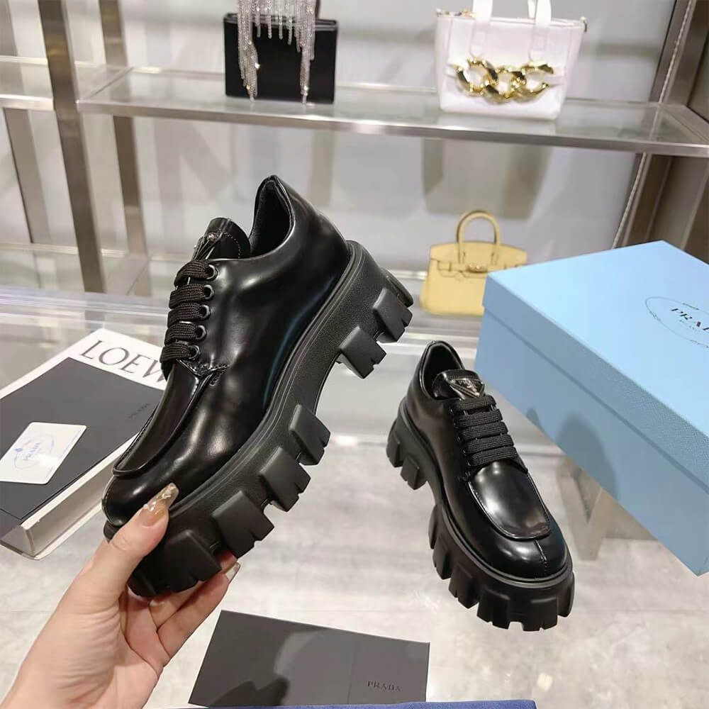 Pra*a monolith brushed leather lace-up shoes