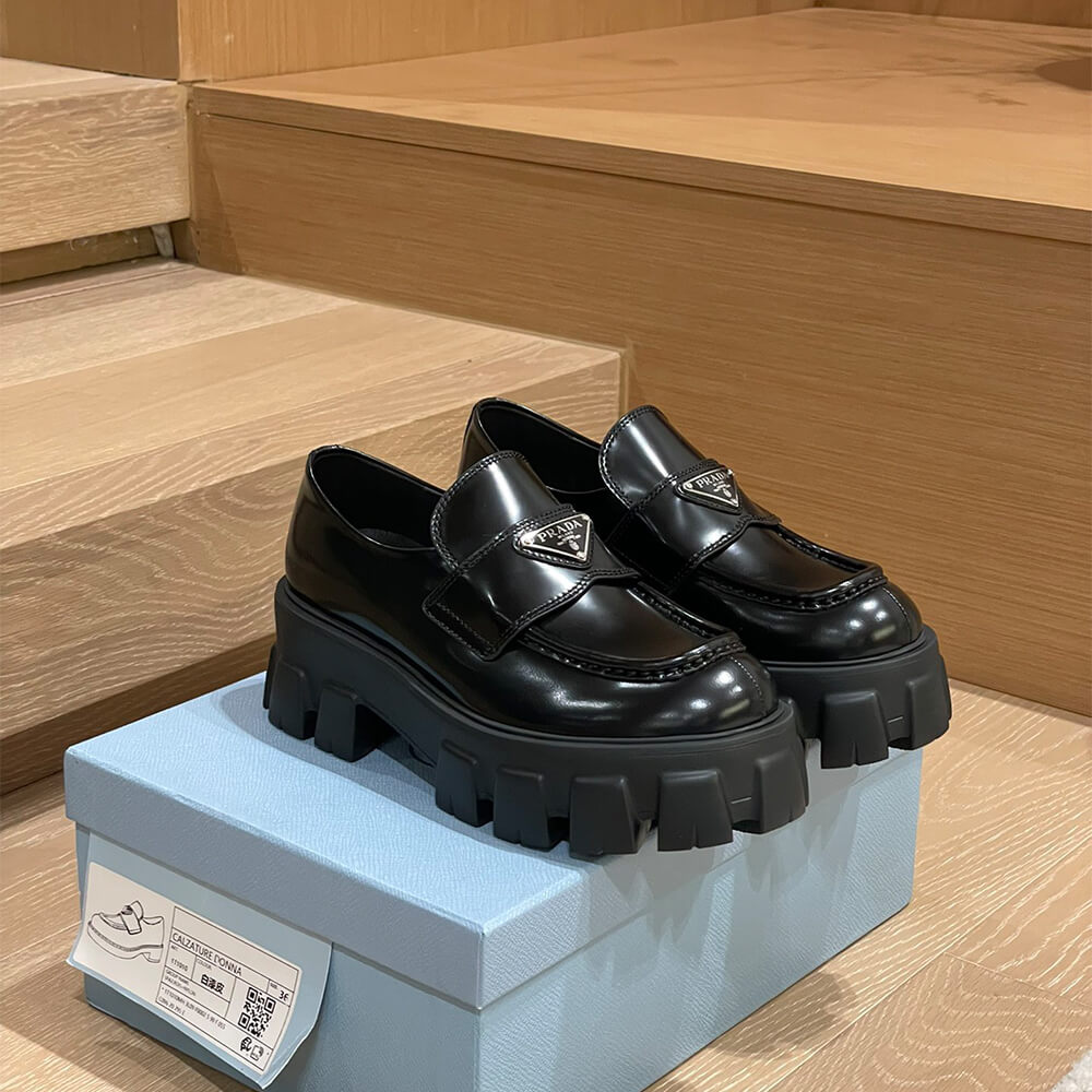 Pra*a brushed leather monolith loafers