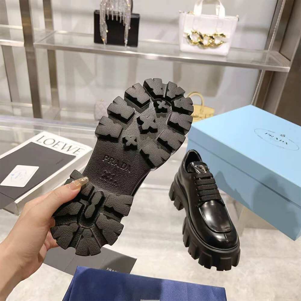 Pra*a monolith brushed leather lace-up shoes