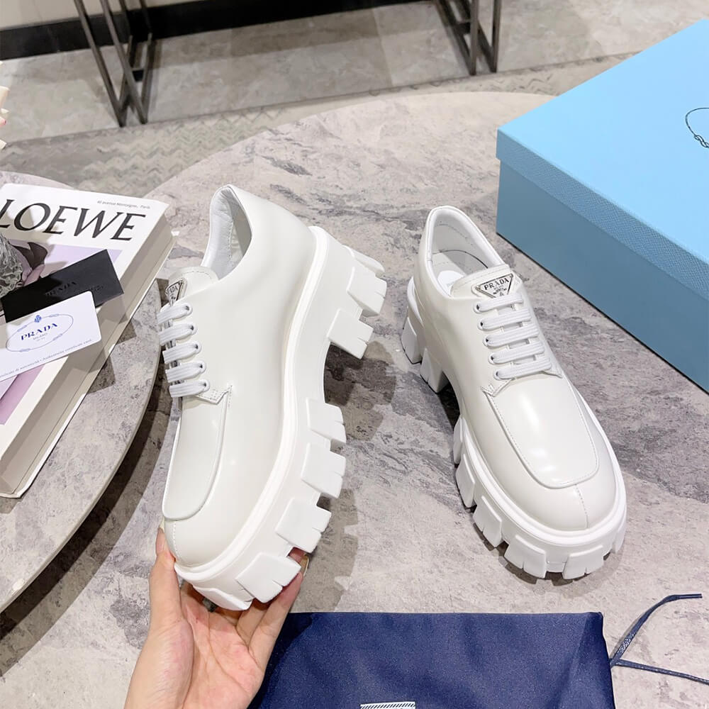 Pra*a monolith brushed leather lace-up shoes